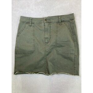 Universal Thread Mini Denim Skirt Women's 6/28 Green Utility Raw Hem Militarian